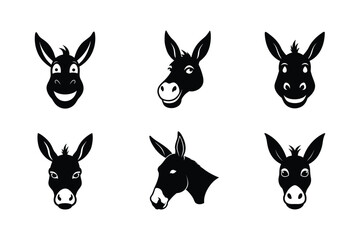 Donkey Head  silhouette Vector bundle  illustration, Set of Donkey Head  silhouette 