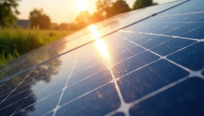 Close-up of a solar panel reflecting sunlight, showcasing clean energy efficiency , eco, solar cell