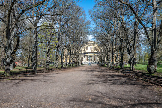 The English Park in Uppsala on a sunny spring day in Sweden at the end of April 2025. This legendary park, which is located behind Carolina Rediviva, dates back to 1825.