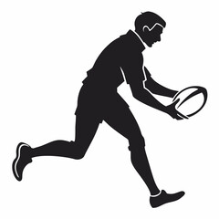 vector icon of a person playing rugby, black silhouette, white background, simple and clean design

