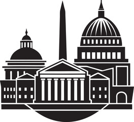 Modern city skyline in black and white silhouette style, Ideal for prints, branding, websites, and commercial projects.