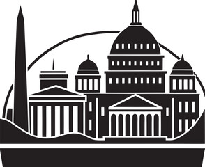 Modern city skyline in black and white silhouette style, Ideal for prints, branding, websites, and commercial projects.