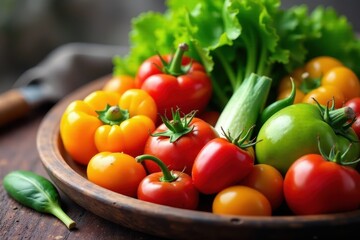 Vibrant mix of fresh vegetables, colorful & healthy , salad greens, peas
