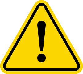Yellow Warning Dangerous attention icon, danger symbol, filled flat sign, solid pictogram, isolated on white. Exclamation mark triangle symbol.