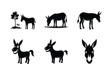 Donkey silhouette Vector bundle  illustration, Set of Donkey silhouette 