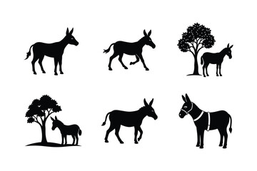 Donkey silhouette Vector bundle  illustration, Set of Donkey silhouette 