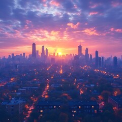 Fototapeta premium Early city view under clouds high resolution picture