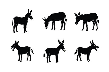 Donkey silhouette Vector bundle  illustration, Set of Donkey silhouette 