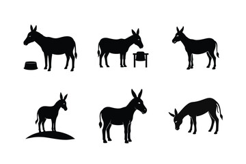Donkey silhouette Vector bundle  illustration, Set of Donkey silhouette 