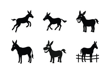 Donkey silhouette Vector bundle  illustration, Set of Donkey silhouette 