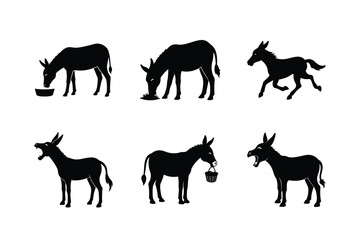 Donkey silhouette Vector bundle  illustration, Set of Donkey silhouette 