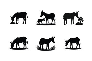 Donkey silhouette Vector bundle  illustration, Set of Donkey silhouette 
