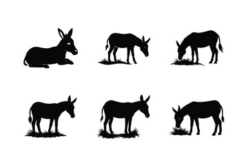 Donkey silhouette Vector bundle  illustration, Set of Donkey silhouette 