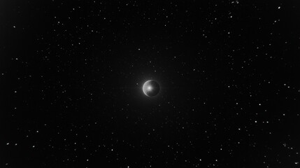 A black and white image of a planet in space.
