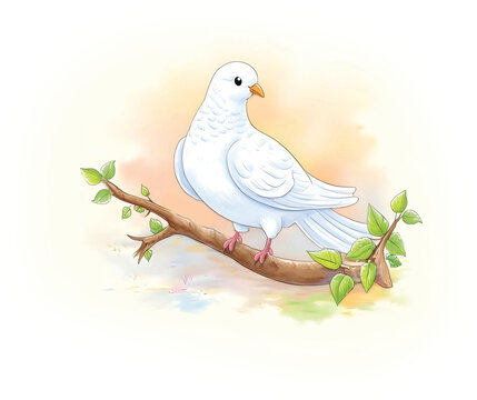 Illustration of a White Dove Sitting on a Branch