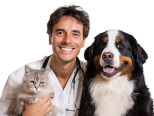 Free photo a veterinary with dog and cat