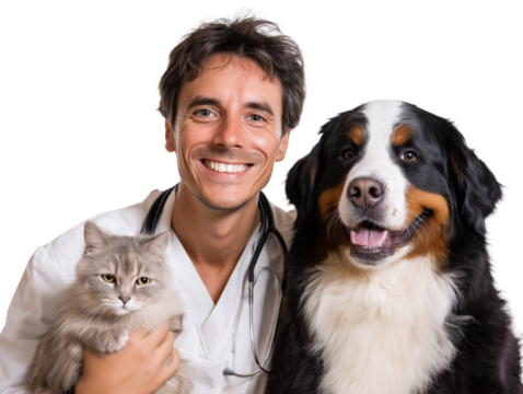 Free photo a veterinary with dog and cat