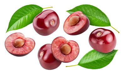 Cherry flying isolated on white background