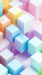Obraz premium Abstract arrangement of colorful cubes. A close-up view of a multitude of interlocked pastel-colored cubes, creating a visually engaging and vibrant pattern