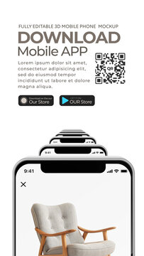 3D Mobile Phones Vertical Gallery for Mobile App Promo