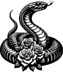 Snake With Flowers Silhouette Illustration, Vector Art