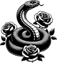 Snake With Flowers Silhouette Illustration, Vector Art