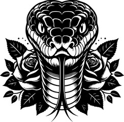 Snake With Flowers Silhouette Illustration, Vector Art