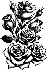  Roses Flowers Silhouette Illustration, Vector Art 