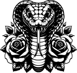 Snake With Flowers Silhouette Illustration, Vector Art