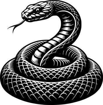 Snake With Flowers Silhouette Illustration, Vector Art