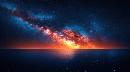 A breathtaking panoramic view of the Milky Way galaxy stretching across the night sky, filled with countless stars and swirling nebulae