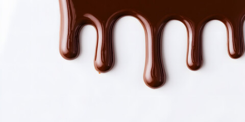 Realistic melted dark chocolate dripping down from the top, thick and glossy texture, rich dark brown