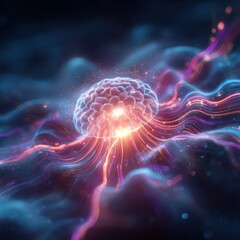 Fototapeta premium A futuristic core surrounded by waves of radiant lights, symbolizing technological breakthroughs.