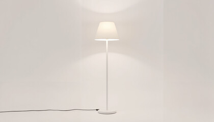 Minimalistic floor lamp illuminating a plain background  