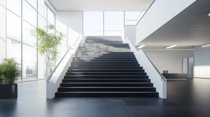 Obraz premium Modern office lobby with a grand staircase