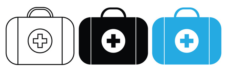 First aid box icon set, Medical briefcase sign. Medical emergency equipment.