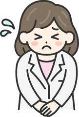 Obraz premium 頭を下げて謝罪する、女性医師（線画カラー）のイラスト