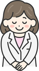 Obraz premium お辞儀をする、女性医師（線画カラー）のイラスト