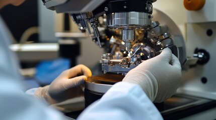 Technician in a lab using a precision instrument