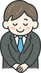 お辞儀をする、ビジネスマン（線画カラー）のイラスト
