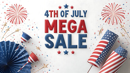 USA flag illustration symbolizes national independence day 4th of July celebration with the quotes of "4th of july mega sale"