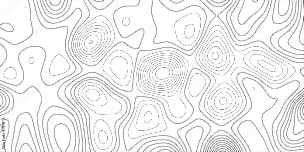 Aufkleber Ocean topographic line map with curvy wave isolines vector illustration. Abstract topographic contours map background, Vector contour topographic map. Cartography texture abstract banner use.	