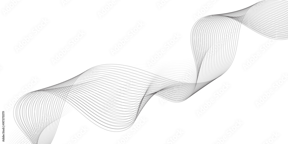 Aufkleber Abstract grey, white smooth element swoosh speed wave modern stream background. Wave with lines created using blend tool. Abstract frequency sound wave lines and twisted curve lines background.	