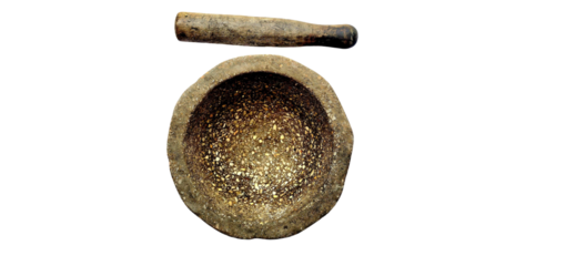 Stone Mortar and Wooden Pestle PNG Isolated on White Background 
