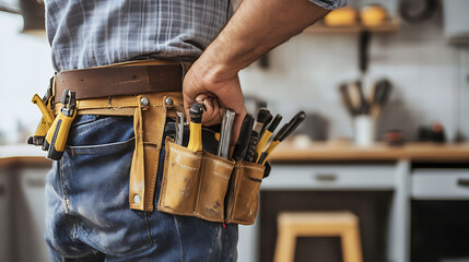Man with a tool belt in a workshop