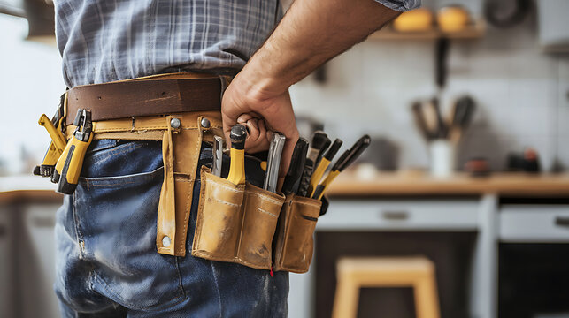 Man with a tool belt in a workshop