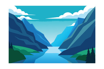 Beautiful Norwegian Fjord Landscape Pro Vector Design 
