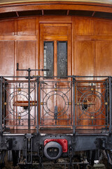 Classic steam locomotive rear wagon detail. Coal industrial era