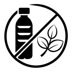 No plastic bottle symbol with leaf silhouette vector for eco friendly zero waste
