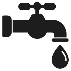 Silhouette design depicting a water tap with a single water drop icon for saving water concepts